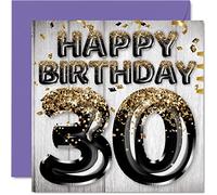30th Birthday Card for Men - Black & Gold Glitter Balloons - Happy Birthday Cards for 30 Year Old Man Friend Brother Dad Uncle, 145mm Bday Greeting Cards Gift