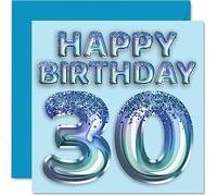 30th Birthday Card for Men - Blue Glitter Party Balloon - Happy Birthday Cards for 30 Year Old Man Brother Friend Uncle Dad, 145mm Bday Greeting Cards Gift