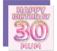 30th Birthday Card for Mum - Pink & Purple Glitter Balloons - Happy Birthday Cards for 30 Year Old Mum Mother from Son Daughter, 145mm Bday Greeting Cards Gift
