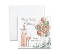30th Birthday Card For Women, Elegant Rose Gold Wine Design. Happy Milestone Greeting Gift Sister, Mum, Friend. 'Thirty Flirty Thriving' 30 Years Female Present For Her, Envelope Included