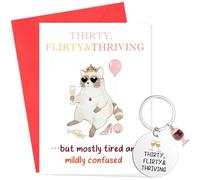 30th Birthday Card for Women - Thirty Thriving Funny Cat Design Greeting Card with Keychain Gift Set, Thirty Birthday Card Mostly Tired Mildly Confused Humorous