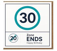 30th Birthday Card Funny Road Sign ‘Zone Ends’ Design - 20s Over, Big 30, Happy Birthday - Milestone Card for Him or Her