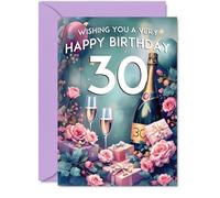 30th Birthday Card - Pink Presents Champagne Bottle - Gorgeous Pretty Beautiful Birthday Cards for 30 Year Old Woman Women, 5x7 Inch Greeting Cards Gift