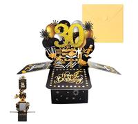 30th Birthday Card Pop Up Greeting Birthday Card 3D Pop Up Black Gold Greeting with Note and Envelope for Wife Daughter Husband Women(30th)