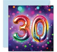 30th Birthday Cards for Men Women - Rainbow Foil Balloon - Happy Birthday Card for 30 Year Old Man Woman Colleague Brother Husband Sister, 145mm Bday Greeting Cards