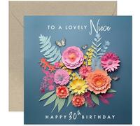 30th Birthday Cards for Niece - Age 30 Years Old Gift - Sweet Birthday Card for Women - Floral Butterfly Birthday Greeting Card for Her | Blank Inside with Envelope