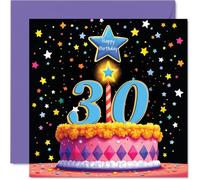 30th Birthday Cards for Women and Men, Pink Cake & Stars