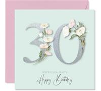 30th Birthday Cards for Women - Fancy Floral Flowers - Happy Birthday Card for 30 Year Old Woman Colleague Wife Daughter Niece, 145mm Bday Greeting Cards