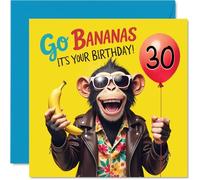 30th Birthday Cards for Women Men - Monkey Go Bananas It's Your Birthday! - Happy Bday Card for 30 Year Old Woman Man Sister Neighbour Wife Nephew, 145mm Bday Greeting Cards