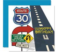 30th Birthday Cards for Women Men - Route 30 - Happy Birthday Card for 30 Year Old Woman Man Friend Colleague Sister Daughter, 145mm Bday Greeting Cards