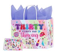 30th Birthday Decoration for Her, Pink Thirty Flirty and Thriving Paper Packaging Bag with Greeting Cards Decoration, Vibrant Themed Gift Bags 30th Birthday Party Creative Decorations for Women