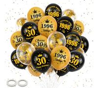 30th Birthday Decorations Balloons Women - 40 Pcs Black and Gold Happy Birthday Awesome Since 1996 Cheers to 30 Years Sequins Balloon with Ribbon for 30 Years Old Men Party Celebration Decor