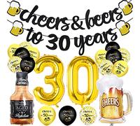 30th Birthday Decorations, Birthday Decor for Men Women, Happy 30th Balloons with Cheer Banner, Number 30 Foil Balloons, 30th Sign Black Gold Balloons and Cups Foil Balloons