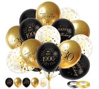 30th Birthday Decorations, Birthday Decorations, 30 PCS Reusable 12 INCH Black Gold 30th Birthday Balloons, Party Balloons Decorations for 30st Anniversary 30 Years Old Party Decoration Supplies