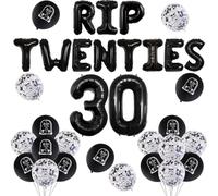 30th Birthday Decorations Black, Rip Twenties Decorations for Women Men, Rip to My 20s Balloons Death to My Twenties Balloons Black 30 Foil Balloon for Him Her Funny Thirty Birthday Party