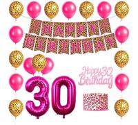 30th Birthday Decorations for Girls Women Leopard Themed Birthday Banner Decorations Girl Cheetah Print Balloons Cheetah Happy Birthday Banner Cake Topper Safari Party