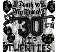 30th Birthday Decorations for Him, Cefanty Death to My 20s Decorations with Black White Balloons, Banner, Birthday Cake Toppers and Rip to My 20s Sash