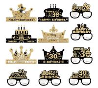 30th Birthday Decorations for Men Women,6 Pcs 30th Birthday Hats and 6 Pcs 30th Birthday Party Paper Eyeglasses,Set of Birthday Party Hats and Glasses,30th Happy Birthday Photo Props Supplies