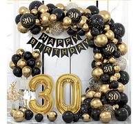 30th Birthday Decorations for Men Women - Black Gold Balloons Party Decor With Happy Birthday Banner, Garland Balloons for 30th Celebration