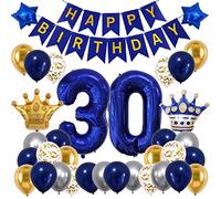 30th Birthday Decorations for Men Women,Blue 30th Birthday Party Decorations with Happy Birthday Banner, Number Balloons,Star Foil,Confetii and Latex Balloons