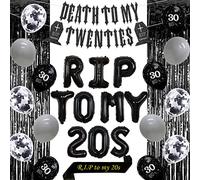 30th Birthday Decorations for Women Men Death to My Twenties Black Rip Twenties Decorations for Him Her Funny Thirty Birthday Party Supplies with Rip to My 20s Foil Balloons Sash Banner Fringe Curtain