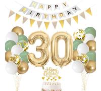 30th Birthday Decorations for Women Men, Sage Green White Gold oons Pack, Foil Number 30 oon with Cake Topper, oons and Banners for 30th Birthday Party Decorations