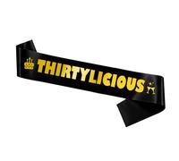 30th Birthday Decorations for Women Men - Thirty Years Old Sash Black Gold, Thirtylicious Satin Sash Gift Accessories for Party Supplies