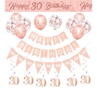 30th BIrthday Decorations for Women-Rose Gold 30th Birthday Banners for Her,Happy 30th Birthday Party Decor Include Banner Bunting Hanging Swirls Triangle Flags Confetti Latex Balloons