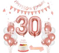 30th Birthday Decorations for Women, Rose Gold White Balloons Decoration, Happy 30th Birthday Banner, Number 30 Foil Balloon, Sash, Cake Topper for 30 Party Decor