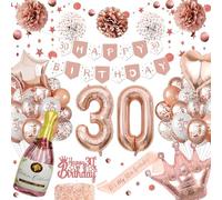 30th Birthday Decorations for Women, Unique Glitter Circle Dot Hanging, Rose Gold Balloons, Paper Pom Poms, 30th Birthday Banner, Rose Gold Party Decorations, Number 30 Balloons for Party