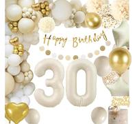 30th Birthday Decorations, Gold 30th Birthday Decorations for Men Women Beige Gold White Balloons HAPPY BIRTHDAY Banner Number 30 Balloons Star Heart Balloon Cake Topper Adults, Unisex