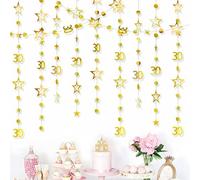 30th Birthday Decorations Hanging Swirls Decorations Gold Number 30 Circle Dots Star Garland Party Decorations Metallic Hanging Streamer Banner Shiny Hanging Swirls for Birthday Party Supplies