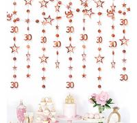 30th Birthday Decorations Hanging Swirls Decorations Rose Gold Number 30 Circle Dots Star Garland Party Decorations Metallic Hanging Streamer Banner Shiny Hanging Swirls for Birthday Party Supplies