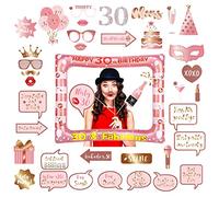 30th Birthday Decorations Ladies Men,Rose Gold Inflatable Selfie Frame&38Pcs 30th Birthday Photo Booth Props,Giant Inflatable Party Photo Booth Frame for Ladies Men 30thBirthday Party Decorations