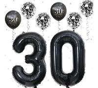 30th Birthday Decorations Men, 30th Birthday Party Decorations with Giant Foil Number 30 Balloon Birthday Print Confetti Latex Balloons Metallic Black Balloons for Women 30th Birthday Balloons Decor