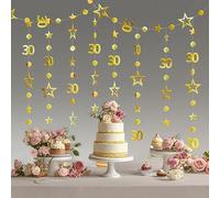 30th Birthday Decorations Number 30 Circle Dot Twinkle Star Garland Metallic Hanging Streamer Bunting Banner Backdrop for Girls Boys Ten Year Old Birthday 10th Anniversary Party Supplies,about 9 M