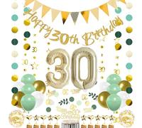 30th Birthday Decorations Party Women - 34 Pcs Gold Glitter Banner Balloons Swirls Circle Dot Twinkle Star Garland Pennant Cake Cupcake Toppers For 30 Years Old Party Decor Supplies