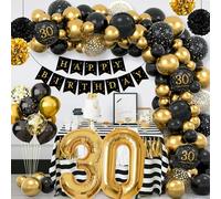 30th Birthday Decorations Rainllon Black And Gold Balloons Happy Birthday Banner Party Anniversary Decorations for Men Women.