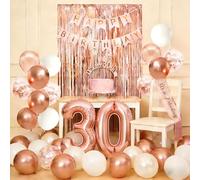 30th Birthday Decorations - Rose Gold 30 Birthday Decorations Include Banner, Fringe Curtains, Latex Balloons, Crown, Sash, Cake Topper & Number Balloon for Her Women Girls BD Party Decor