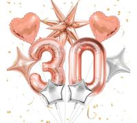 30th Birthday decorations Rose Gold 30th Happy Birthday Party Supplies,40 Inch Number 30 Balloon, Rose Gold Spike balloon and Heart Star Foil Balloons for Women