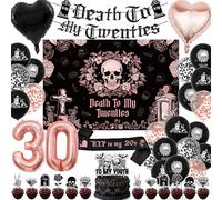 30th Birthday Decorations Rose Gold - Death to My Twenties Banner Balloons Cake Toppers Rip to My 20s Sash, Number 30 Balloon Backdrop for Women Happy Birthday Party Supplies