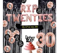 30th Birthday Decorations Rose Gold for Women Girls, Rip to My Youth Balloons, Rip Twenties Balloon, Cake Topper, Rip to My 20s Sash, Fringe Curtain Romantic Thirtieth Birthday Party Supplies