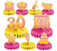 30th Birthday Decorations Set, 1995 Table Toppers for Women Birthday Party Supplies, Happy 30 Year Old Table Decoration for Her, 9Pcs Pink & Gold Honeycomb Centerpieces
