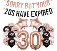 30th Birthday Decorations Women - 23 Pcs Black Rose Gold Happy 30th Birthday Decoration Including Sorry But Your 20s Have Expired Banner Number 30 Foil Balloon 30th Printed Latex Balloons