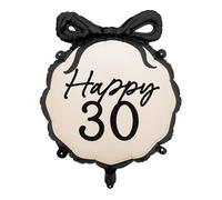PartyDeco Party Balloon – 30th Birthday Balloon with Bow, Happy 30 Foil Black & White