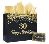 30th Birthday Gift Bag,Black & Gold,28x34x12CM