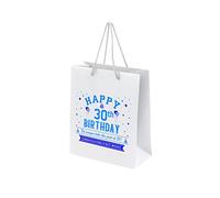 30th Birthday Gift Bags - White Paper with Rope Handles - Eco Friendly Large Portrait Gift Bag - Looks Great - Blue