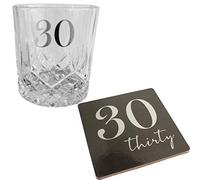 30th Birthday Gift Cut Glass Whisky Tumbler & Coaster Set Gift Box