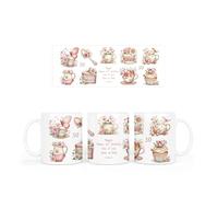 30th Birthday Gift for Her - Personalised 30th Birthday Ceramic Mug, Floral Tea Design with Butterfly and Cakes