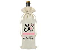 30th Birthday Gift for Women,Reusable Linen Jute Wine Bottle Bag with Drawstring,“30 and Fabulous” Design,Decorative Eco,Friendly Gift Wrap,Perfect Birthday Present for Her or Friend